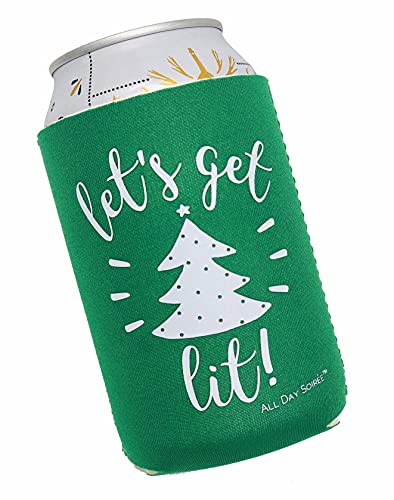 Let's Get Lit! Holiday Festive Christmas Can Coolers - 6 Pack | Stocking Stuffer Gifts - Funny Ugly Sweater Party Prize, Favors, Decorations & Supplies (Get Lit) - The Beer Connoisseur® Store