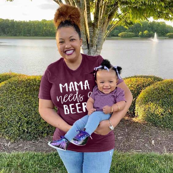 Mama Needs A Beer Letter Funny T-Shirt Women O-Neck Short Sleeve Blouse Size L (Red) - The Beer Connoisseur® Store