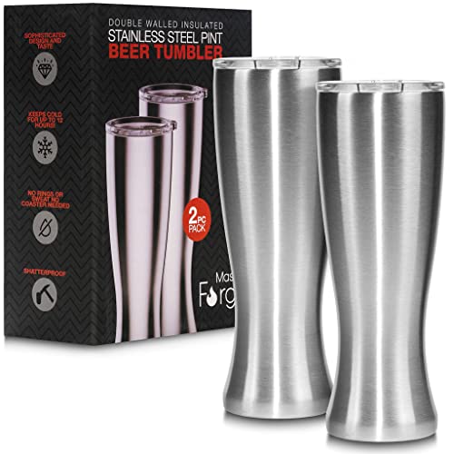 Mason Forge | Stainless Steel Pint Double Insulated Beer Tumbler | Double Wall Vacuum Insulated | Sweat & Condensation Free | HOT or COLD Beverages | Pilsner Style Glass | 16 Ounce | - The Beer Connoisseur® Store