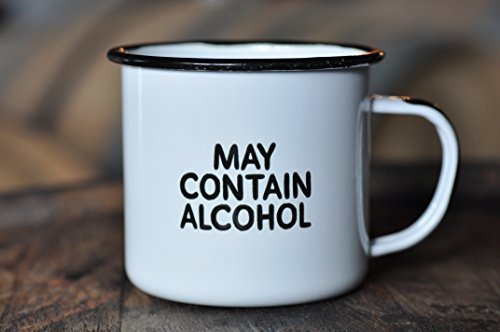 MAY CONTAIN ALCOHOL | Enamel"Coffee" Mug | Sarcastic Gift for Vodka, Gin, Bourbon, Wine and Beer Lovers | Great Office or Camping Cup for Dads, Moms, Campers, Tailgaters, Drinkers, and Travelers - The Beer Connoisseur® Store