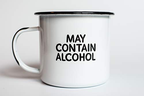 MAY CONTAIN ALCOHOL | Enamel"Coffee" Mug | Sarcastic Gift for Vodka, Gin, Bourbon, Wine and Beer Lovers | Great Office or Camping Cup for Dads, Moms, Campers, Tailgaters, Drinkers, and Travelers - The Beer Connoisseur® Store