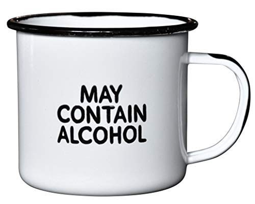 MAY CONTAIN ALCOHOL | Enamel"Coffee" Mug | Sarcastic Gift for Vodka, Gin, Bourbon, Wine and Beer Lovers | Great Office or Camping Cup for Dads, Moms, Campers, Tailgaters, Drinkers, and Travelers - The Beer Connoisseur® Store