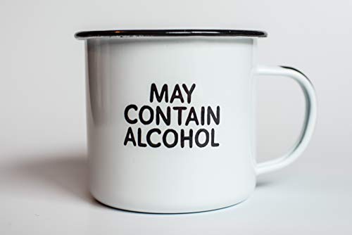 MAY CONTAIN ALCOHOL | Enamel"Coffee" Mug | Sarcastic Gift for Vodka, Gin, Bourbon, Wine and Beer Lovers | Great Office or Camping Cup for Dads, Moms, Campers, Tailgaters, Drinkers, and Travelers - The Beer Connoisseur® Store