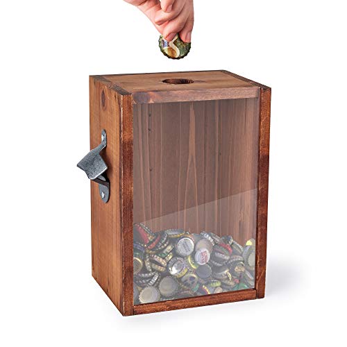 Mealivos Bottle Opener And Cap Saver – Classic Rustic Wood Standing Or Wall Mountable Metal Bar Bottle Opener With Beer And Soda Cap Collector - The Beer Connoisseur® Store