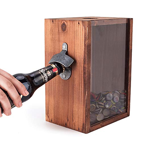 Mealivos Bottle Opener And Cap Saver – Classic Rustic Wood Standing Or Wall Mountable Metal Bar Bottle Opener With Beer And Soda Cap Collector - The Beer Connoisseur® Store