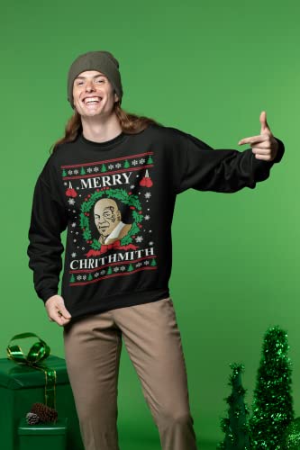 Merry Chrithmith Mike Tyson Ugly Christmas Sweater Unisex Crewneck Graphic Sweatshirt, Black, X-Large - The Beer Connoisseur® Store