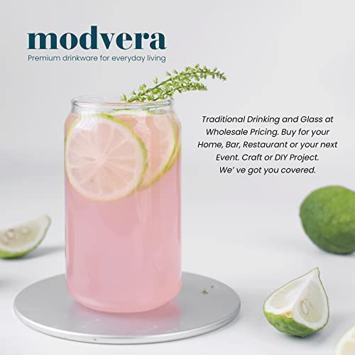 Modvera 16oz Can Shaped Glass Cups, 6 Pack Cups for Kitchen, Stylish Beer Can Glass, Soda Glassware Set, Iced Coffee Glasses, Tumbler Glasses for Drinking, Glass Cans for Wine, Whiskey & Iced Tea - The Beer Connoisseur® Store