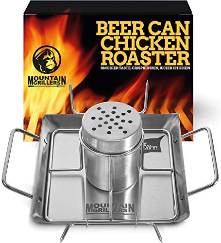 MOUNTAIN GRILLERS Beer Can Chicken Roaster Stand - Stainless Steel Holder - Barbecue Rack for The Grill, Oven or Smoker - Dishwasher Safe - Includes 4 Vegetable Spikes - The Beer Connoisseur® Store