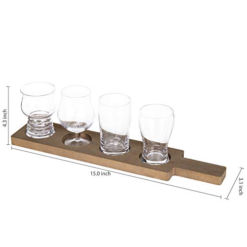 MyGift 5-Piece Beer Tasting Flight Board Set Includes 4 Beer Glasses and Wood Paddle Serving Tray, Each Glass Holds 5 oz - The Beer Connoisseur® Store