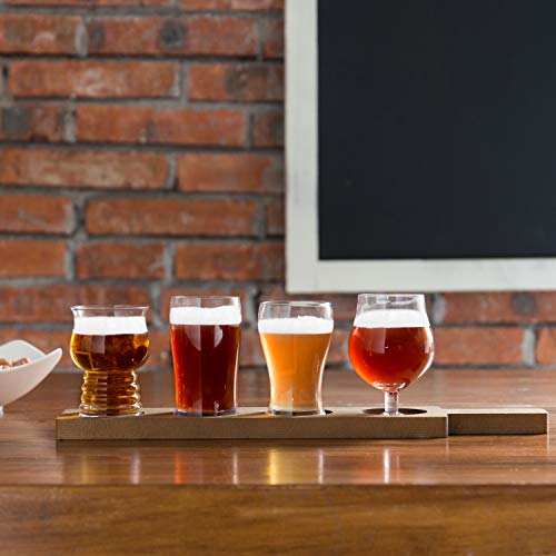 MyGift 5-Piece Beer Tasting Flight Board Set Includes 4 Beer Glasses and Wood Paddle Serving Tray, Each Glass Holds 5 oz - The Beer Connoisseur® Store