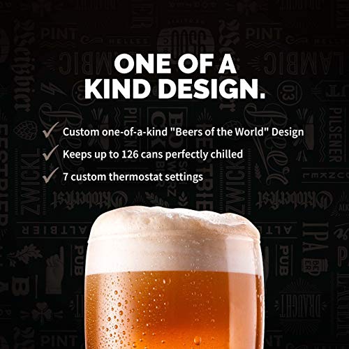 NewAir Limited Edition Beverage Refrigerator and Cooler “Beers of the World” with Glass Door, 126 Can Capacity Freestanding Mini Beer Fridge with SplitShelf™ and 7 Temperature Settings AB-1200BC1 - The Beer Connoisseur® Store