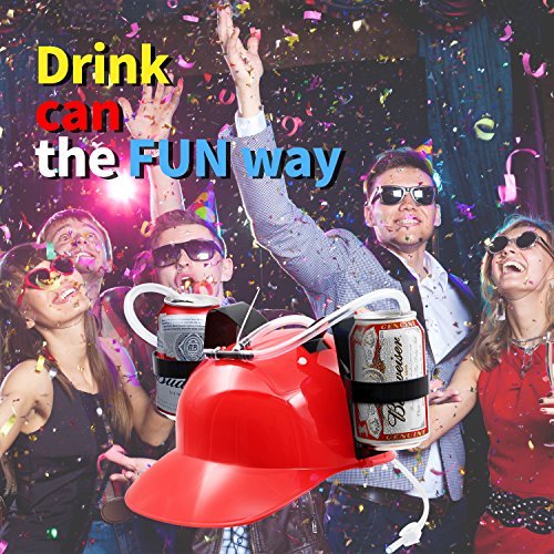 Novelty Place Drinking Helmet - Can Holder Drinker Hat Cap with Straw for Beer and Soda - Party Fun - Red - The Beer Connoisseur® Store