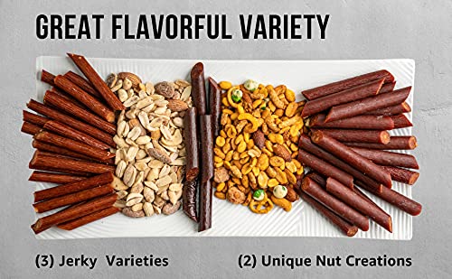 Nuts and Beef Jerky Gift Basket for Men, 12 Items – 10 Beef Sticks and 2 Unique Nut Flavors – Small Batch Gourmet Nuts Gift Basket with Jerky is Great Valentines Day Gift for Him - The Beer Connoisseur® Store
