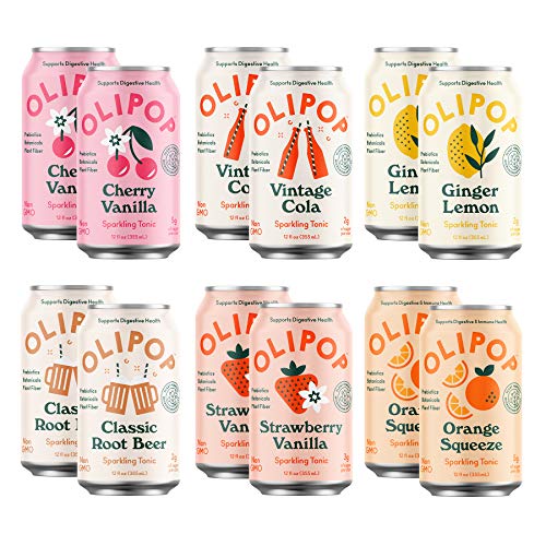 OLIPOP - The Sampler, 6-Flavor Soda Variety Pack, Healthy Soda, Prebiotic Soft Drinks, Supports Digestive Health & Gut Health, 9g of Dietary Plant Fiber, Low Calorie, Low Sugar, Vegan (12 oz, 12-Pack) - The Beer Connoisseur® Store
