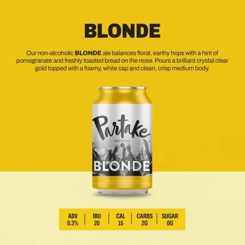 Partake Brewing Non Alcoholic Craft Brew, Blonde, 24 Pack - 12 Ounce Cans, Low Calorie, All Natural Ingredients - The Beer Connoisseur® Store