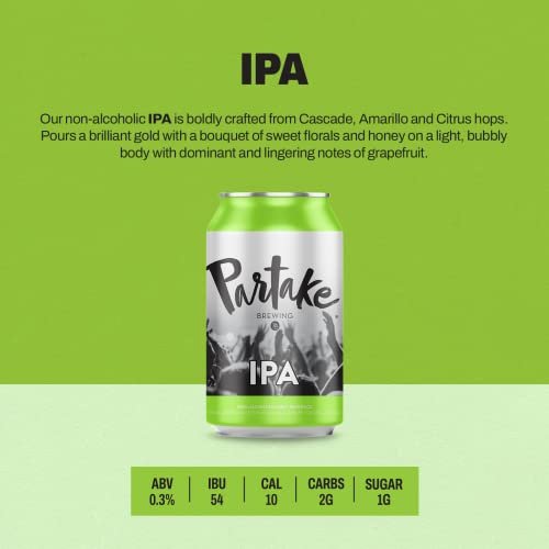 Partake Brewing Non Alcoholic Craft Brew, IPA, 24 Pack - 12 Ounce Cans, Low Calorie, All Natural Ingredients - The Beer Connoisseur® Store