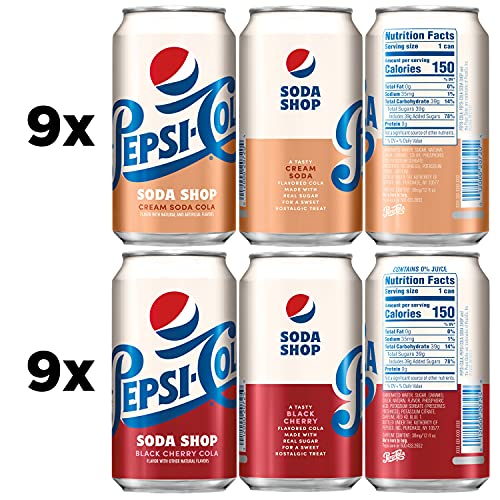 Pepsi-Cola Soda Shop, Cream Cola & Black Cherry Cola Variety Pack, 12oz Cans (18 Pack) - The Beer Connoisseur® Store