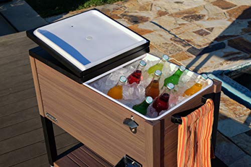 Permasteel 80-Quart Outdoor Patio Cooler with Wheels | Beverage Rolling Cooler for Backyard Deck, PS-A205-80QT-BR, Wood Grain Accent, Brown - The Beer Connoisseur® Store