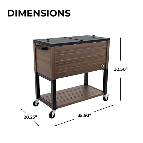 Permasteel 80-Quart Outdoor Patio Cooler with Wheels | Beverage Rolling Cooler for Backyard Deck, PS-A205-80QT-BR, Wood Grain Accent, Brown - The Beer Connoisseur® Store