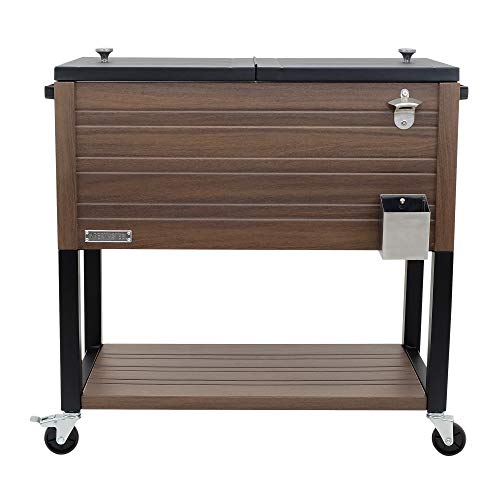 Permasteel 80-Quart Outdoor Patio Cooler with Wheels | Beverage Rolling Cooler for Backyard Deck, PS-A205-80QT-BR, Wood Grain Accent, Brown - The Beer Connoisseur® Store