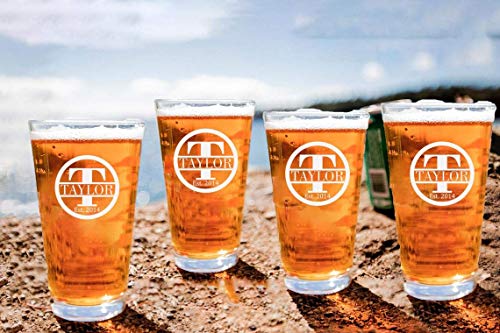 Personalized Beer Glass Gift Set - 9 Premium Etched Customizable Designs for Birthday, Anniversary, Housewarming, Wedding - Great Gift for Men, Women, Couples - Engraved by Froolu - The Beer Connoisseur® Store
