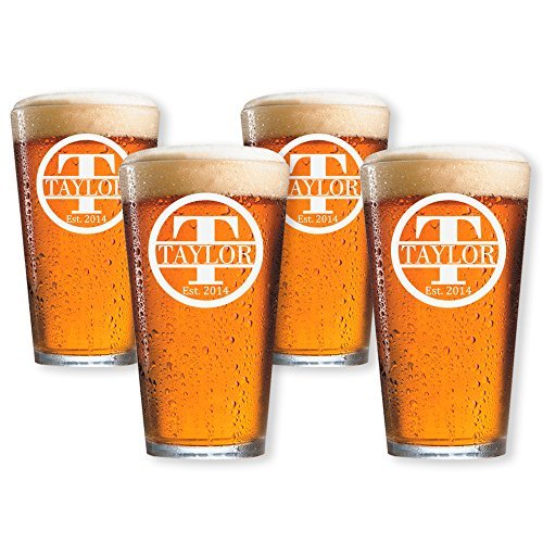 Personalized Beer Glass Gift Set - 9 Premium Etched Customizable Designs for Birthday, Anniversary, Housewarming, Wedding - Great Gift for Men, Women, Couples - Engraved by Froolu - The Beer Connoisseur® Store