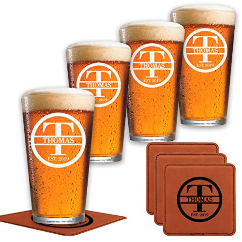 Personalized Beer Glass Gift Set - 9 Premium Etched Customizable Designs for Birthday, Anniversary, Housewarming, Wedding - Great Gift for Men, Women, Couples - Engraved by Froolu - The Beer Connoisseur® Store