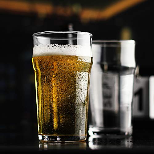 Pint Glass,British Style Imperial Beer Glasses(Set of 4),English Pub style Ale glassware,Unique Design Lager Drinking Glasses,Easy Stacking in The Cupboard (18 oz Set of 4) - The Beer Connoisseur® Store