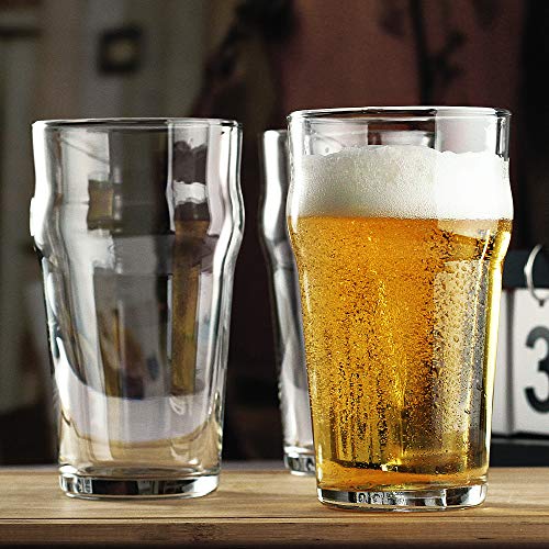 Pint Glasses,20oz British Beer Glass,Classics Craft Beer Glasses,Premium Beer Glasses Tumbler Set of 4, Pub Beer Glasses,Unique Design Beer Glasses Easy Stacking in The Cupboard - The Beer Connoisseur® Store
