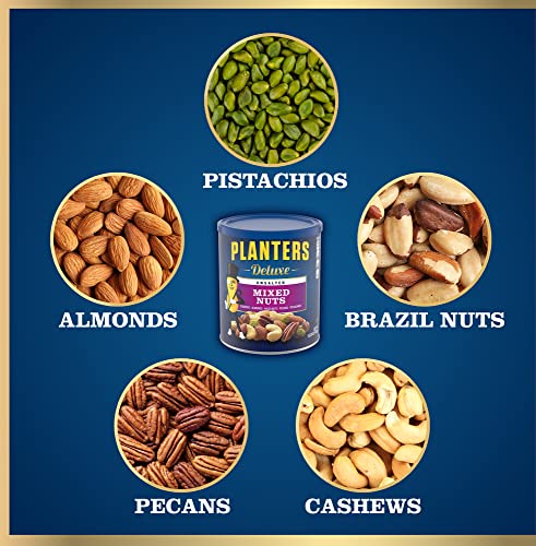 PLANTERS Deluxe Mixed Nuts with Hazelnuts, 15.25 oz. Resealable Canister - Cashews, Almonds, Hazelnuts, Pistachios & Pecans Roasted in Peanut Oil with Sea Salt - Kosher Savory Snack - The Beer Connoisseur® Store