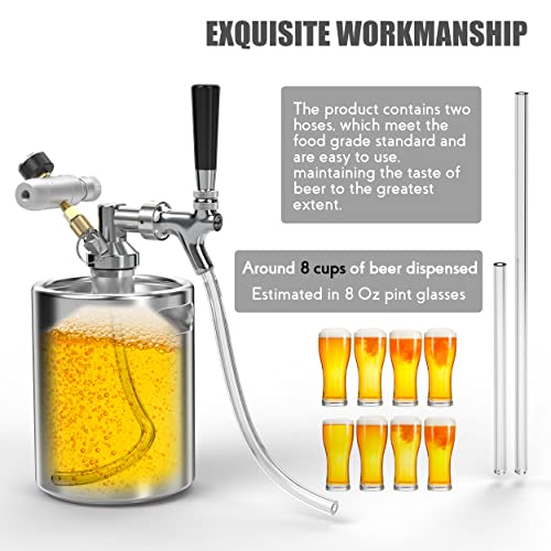 Pressurized Beer Mini Keg System 64oz Stainless Steel Growler Tap Easy Storage Under Pressure-Homebrew Growler Beer Dispenser Keeps Carbonation for Craft Beer, Draft and Homebrew - The Beer Connoisseur® Store