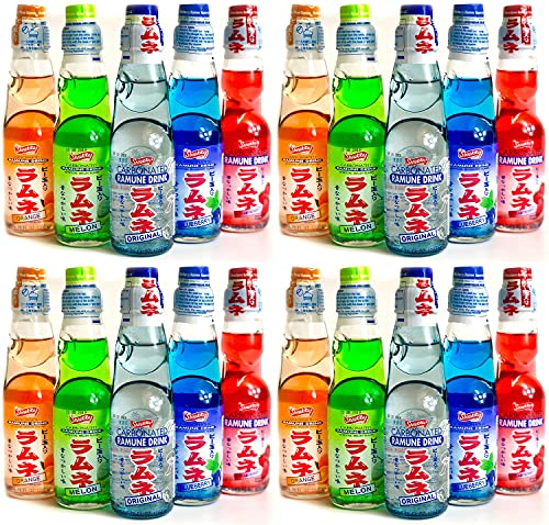 Ramune Japanese Soda Variety Pack - Shirakiku Multiple Flavors - Japanese Drink Gift Box (5 Count) Pack of 4 - The Beer Connoisseur® Store
