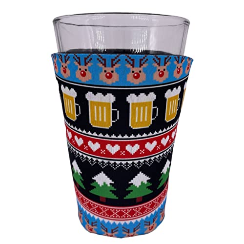 Reindeer and Beer Christmas Pattern Pint Glass Coolie (1) - The Beer Connoisseur® Store