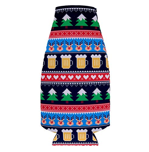 Reindeer and Beers Christmas Pattern Beer Bottle Coolie (1) - The Beer Connoisseur® Store