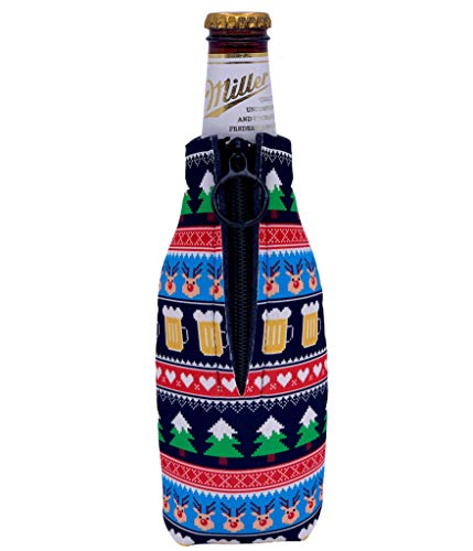 Reindeer and Beers Christmas Pattern Beer Bottle Coolie (1) - The Beer Connoisseur® Store