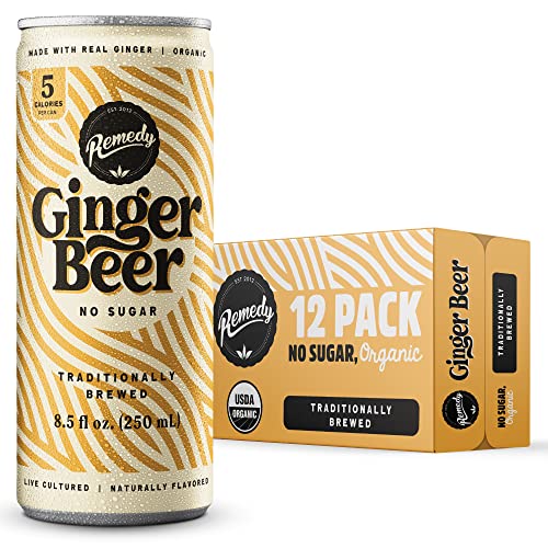 Remedy Ginger Beer - Sugar Free, USDA Organic & Low Calorie Mixer Drink - Non Alcoholic & Made With Real Ginger - 8.5 Fl Oz Can, 12-Pack - The Beer Connoisseur® Store