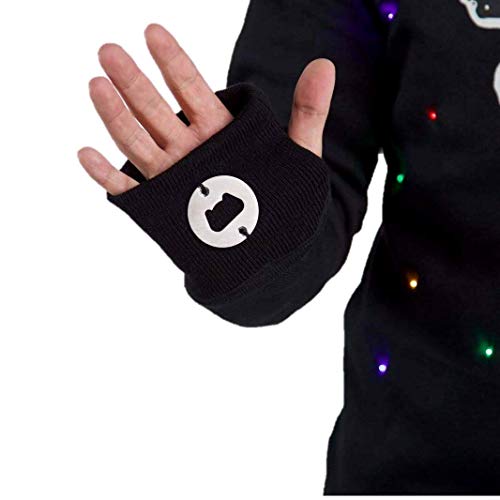 Santa Claus Ugly Christmas Sweater with Lights for Men, Bottle Opener & Cooler Funny Santa Tacky Sweater Light Up, Black Xmas Pullover Small - 3XL - The Beer Connoisseur® Store