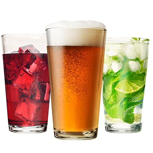 Set of 12 - Drinking Glasses 16 oz Highball Glasses Water Glasses Cup Sets Pint Glasses Beer Glasses Tumblers Glass Cups Bar Glasses Design for Home and Kitchen - The Beer Connoisseur® Store