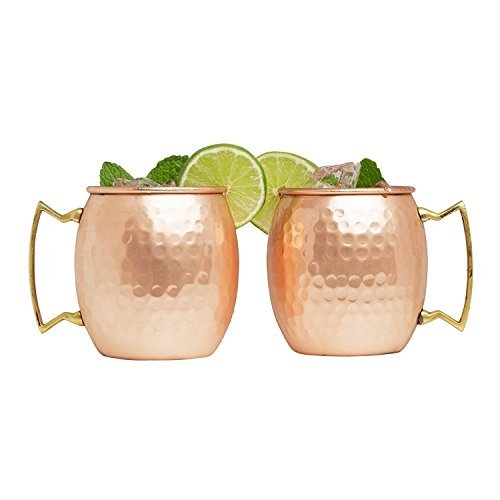Set of 16 Advanced Mixology Moscow Mule 100% Pure Copper Mugs - 16 Ounce with 16 Artisan Hand Crafted Wooden Coasters - Barrel With Brass Handle - The Beer Connoisseur® Store