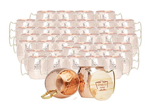Set of 40 100% Pure Copper Moscow Mule Mugs By Advanced Mixology (16 oz each) with 40 Artisan Hand Crafted Wooden Coasters - Barrel With Brass Handle - The Beer Connoisseur® Store