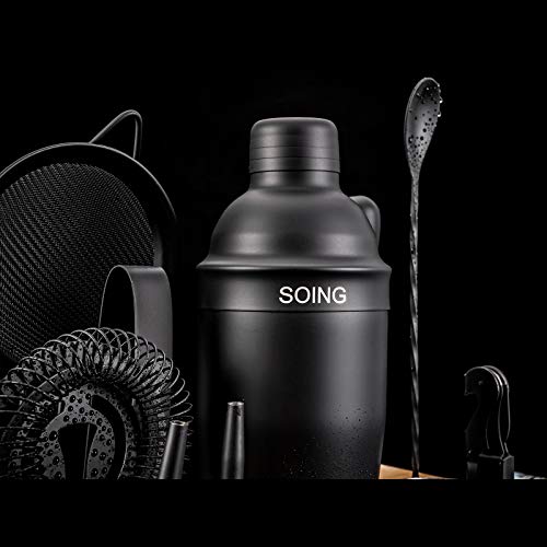 Soing 11-Piece Black Bartender Kit,Perfect Home Cocktail Shaker Set for Drink Mixing,Stainless Steel Bar Tools with Stand,Velvet Carry Bag & Cocktail Recipes Cards (Black) - The Beer Connoisseur® Store