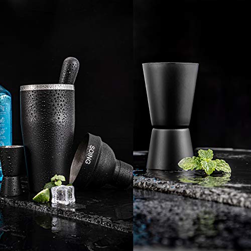 Soing 11-Piece Black Bartender Kit,Perfect Home Cocktail Shaker Set for Drink Mixing,Stainless Steel Bar Tools with Stand,Velvet Carry Bag & Cocktail Recipes Cards (Black) - The Beer Connoisseur® Store
