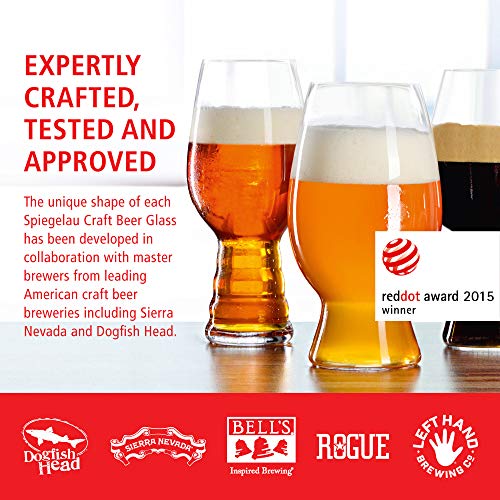 Spiegelau Craft IPA, Set of 4 European-Made Lead-Free Crystal, Modern, Dishwasher Safe, Professional Quality Beer Pint Glass Gift Set, 4 Count (Pack of 1) - The Beer Connoisseur® Store