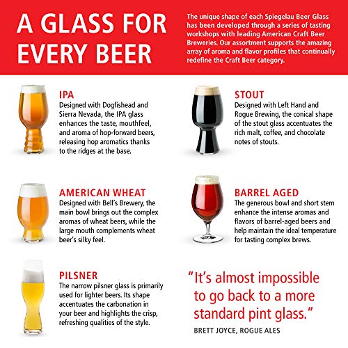 Spiegelau Craft IPA, Set of 4 European-Made Lead-Free Crystal, Modern, Dishwasher Safe, Professional Quality Beer Pint Glass Gift Set, 4 Count (Pack of 1) - The Beer Connoisseur® Store