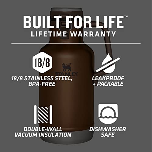 Stanley Classic Easy-Pour Growler 64oz, Insulated Growler Keeps Beer Cold & Carbonated Made with Stainless Steel Interior, Durable Exterior Coating & Leak-Proof Lid, Easy to Carry Handle - The Beer Connoisseur® Store