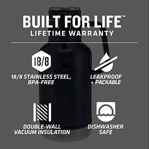 Stanley Classic Easy-Pour Growler 64oz, Insulated Growler Keeps Beer Cold & Carbonated made with Stainless Steel Interior, Durable Exterior Coating & Leak-Proof Lid, Easy to Carry Handle - The Beer Connoisseur® Store