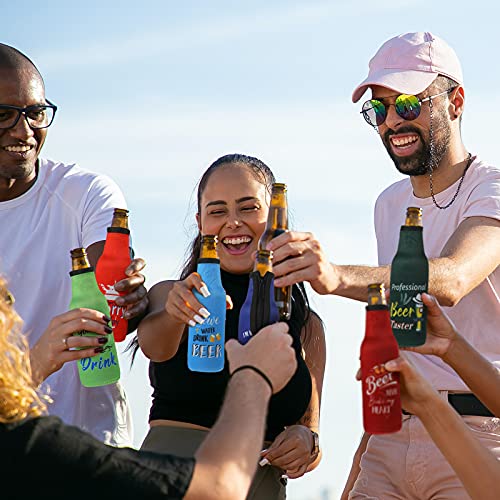 Summer Beer Bottle Insulator Sleeve with Zipper Neoprene Insulated Bottle Jackets Keep Warm and Cold Beer Bottle Sleeves with Stitched Fabric Edges for Party (8 Piece, Artsy Style) - The Beer Connoisseur® Store