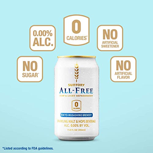 Suntory ALL-FREE, Beer-Alternative, Non Alcohol, 6-pack, Ultra-Light, Ultra-Crisp, Ultra-Refreshing, 0.00% Alc. and 0 Calories from Japan,11.8 Fl Oz (Pack of 6) - The Beer Connoisseur® Store