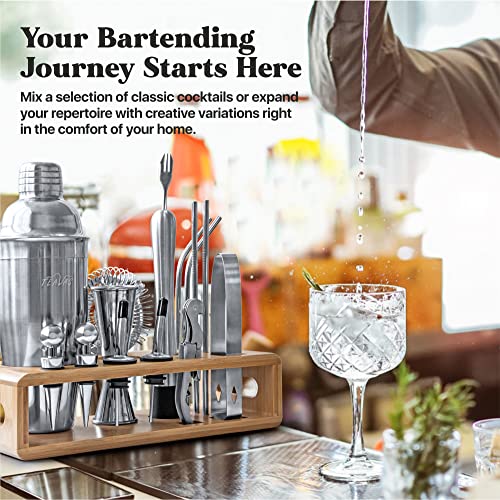 TEAVAS Mixology Bartender Kit with Bamboo Stand | 25-Piece Bar Essentials Set Comprising Stainless Steel Bar Tools | Sturdy Cocktail Shaker Set | Recipe Menu for Clubs, Lounge & Party | Barware Gift - The Beer Connoisseur® Store