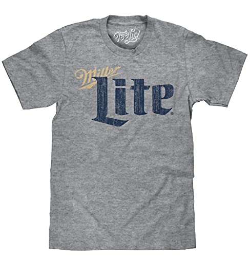 Tee Luv Miller Lite T-Shirt - Distressed Miller Light Beer Shirt (Graphite Snow Heather) (M) - The Beer Connoisseur® Store
